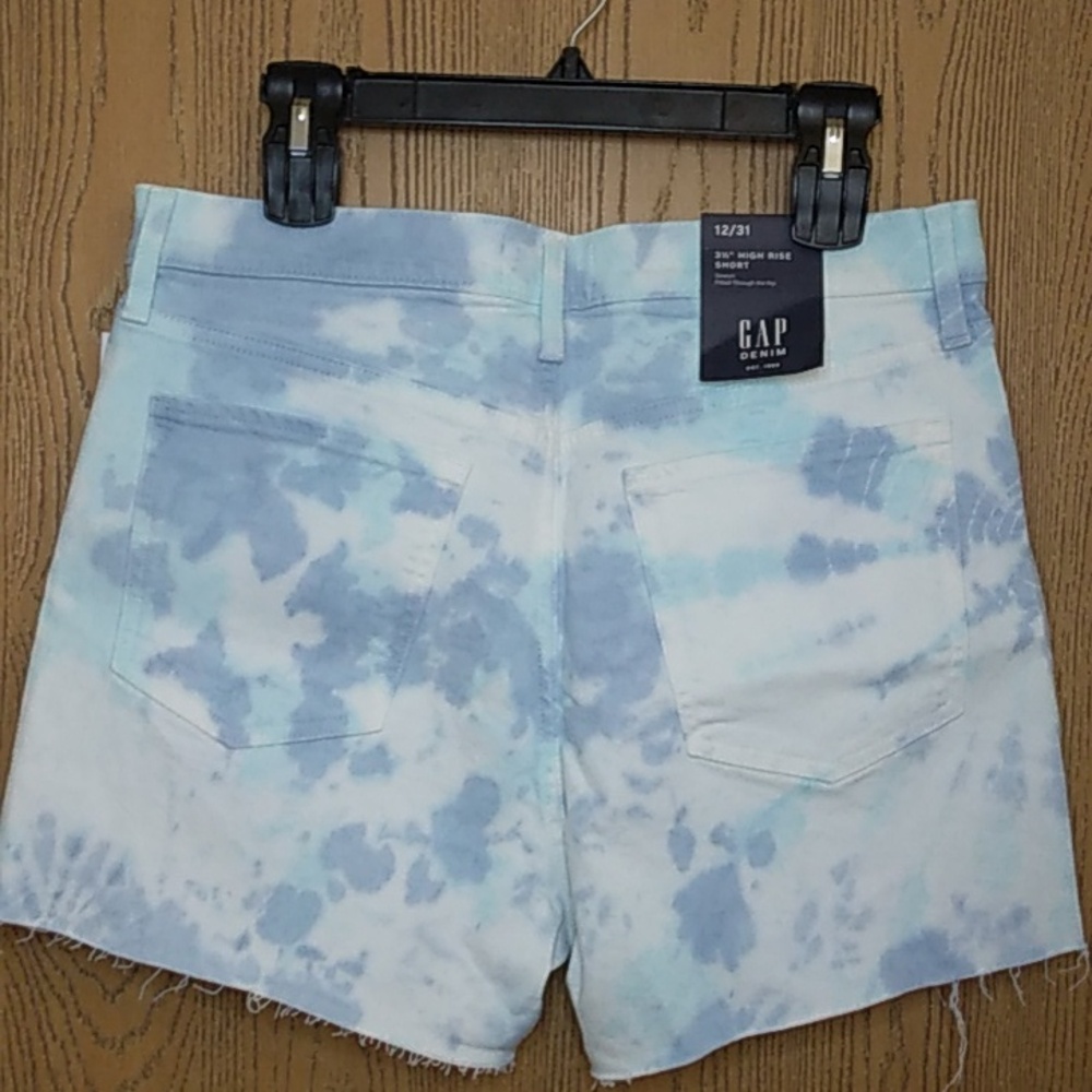 GAP Denim 3 1/2" High Rise White and Blue Tie Dye Jean Shorts